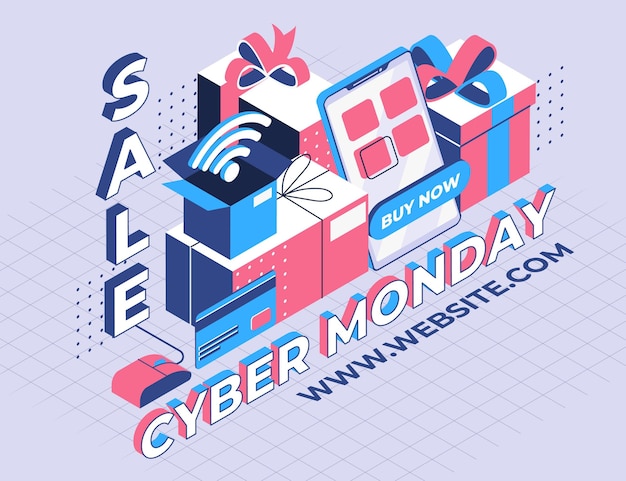 Free Vector isometric cyber monday sale background