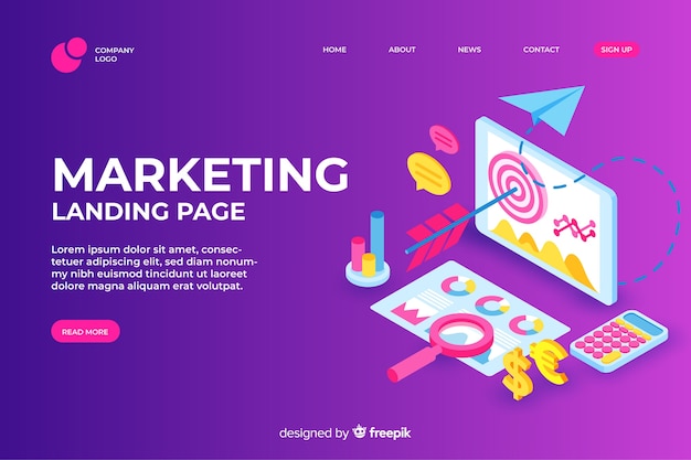 Isometric design marketing landing page