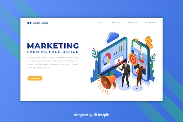 Free Vector isometric design marketing landing page