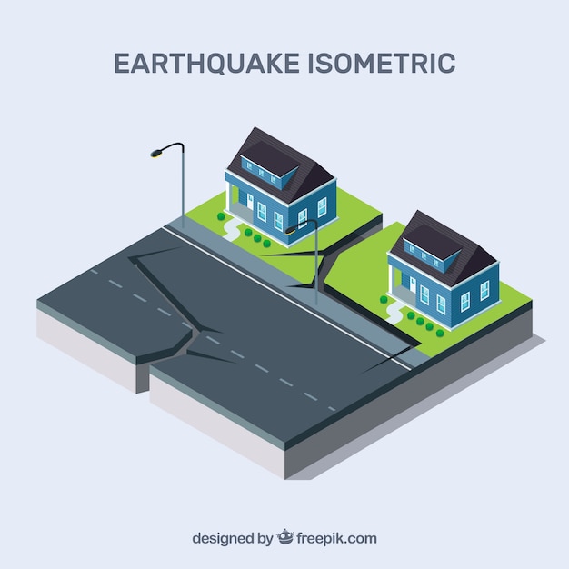 Free Vector isometric design with earthquake on street