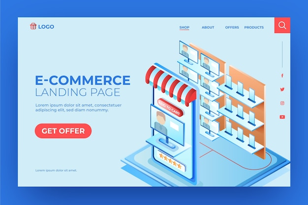 Isometric e-commerce landing page tech store