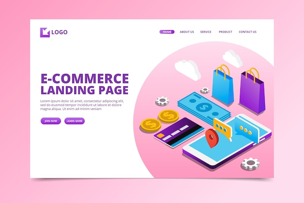 Free Vector isometric e-commerce landing page template