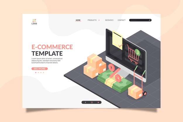 Free vector isometric e-commerce landing page