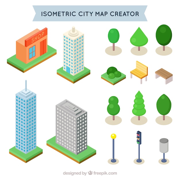 Free Vector isometric elements to create a city