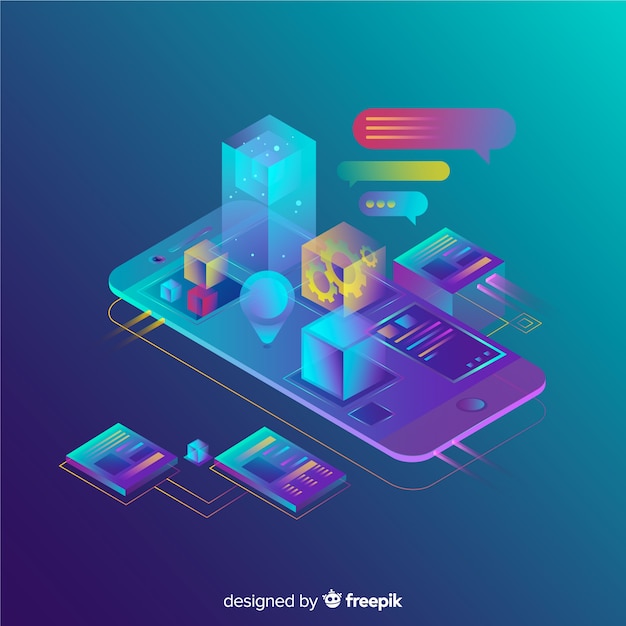 Free vector isometric gradient 3d mobile phone background