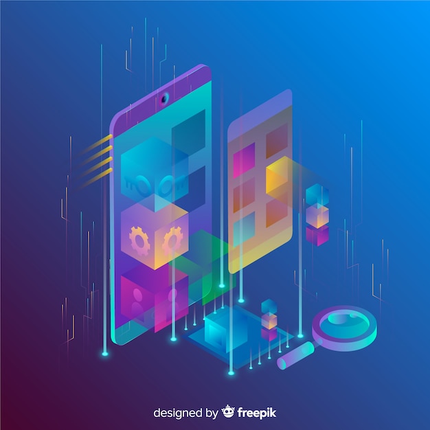 Free vector isometric gradient 3d mobile phone background