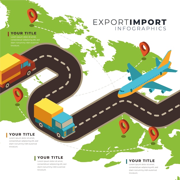 Isometric import and export infographic template