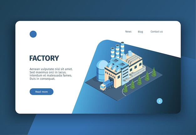 Free Vector isometric industrial plant factory concept banner website landing page with editable text clickable links and buttons