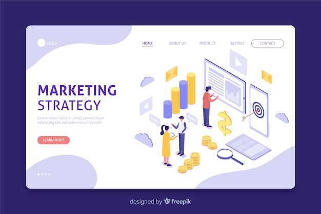 Free Vector isometric landing page for marketing strategy