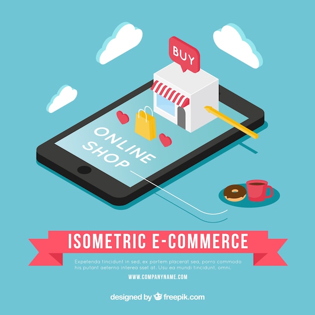 Free vector isometric lovely shop on phone's screen