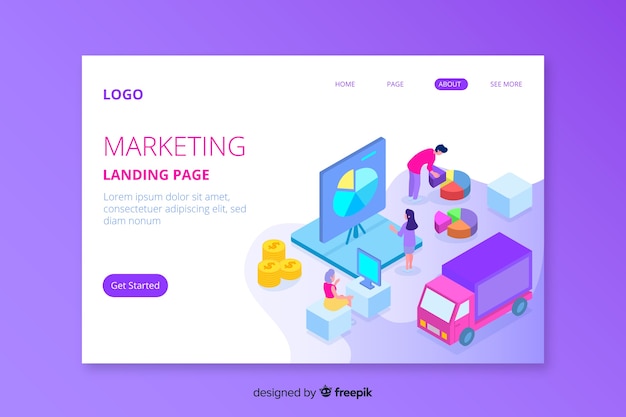 Free vector isometric marketing landing page illustrated