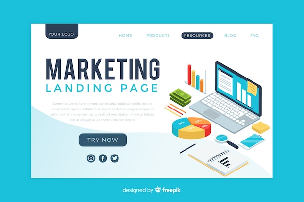 Free Vector isometric marketing landing page template