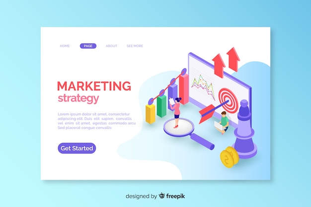 Free vector isometric marketing landing page template