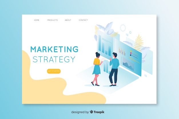 Free vector isometric marketing landing page