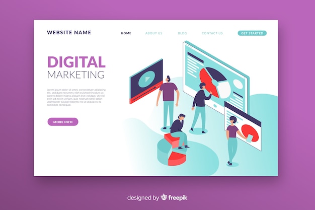 Free vector isometric marketing landing page