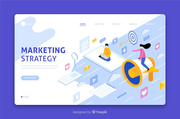 Free vector isometric marketing strategy landing page