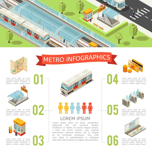 Free vector isometric metro infographic concept