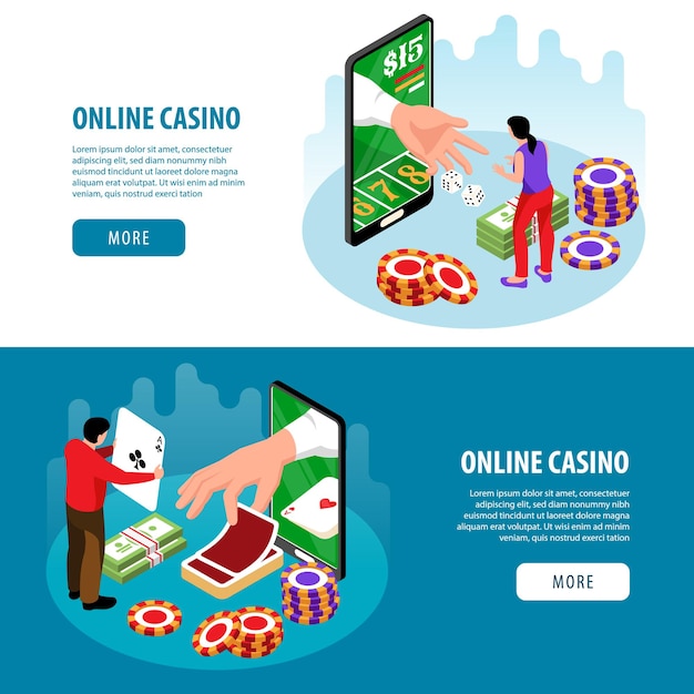 Free Vector isometric online casino horizontal banners illustration