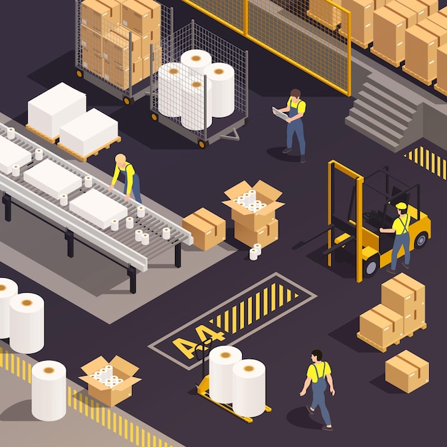 Free Vector isometric paper production illustration