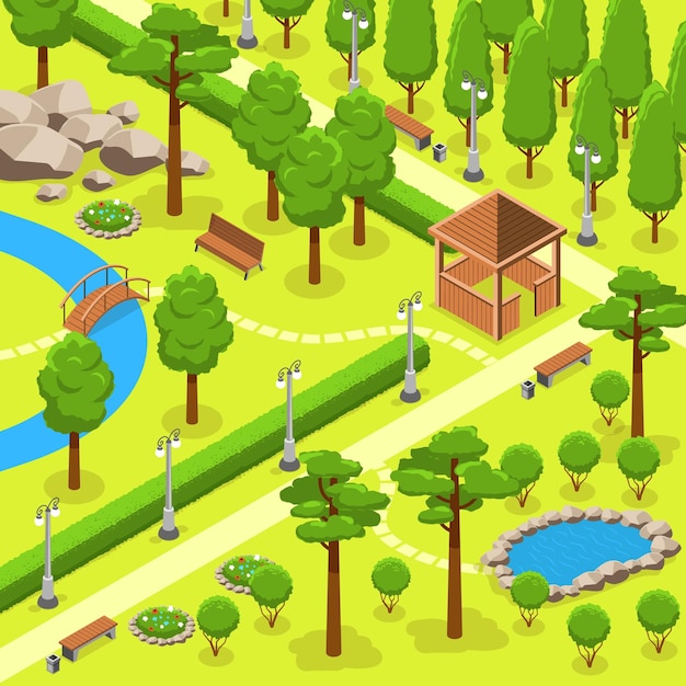 Free Vector isometric park landscape composition