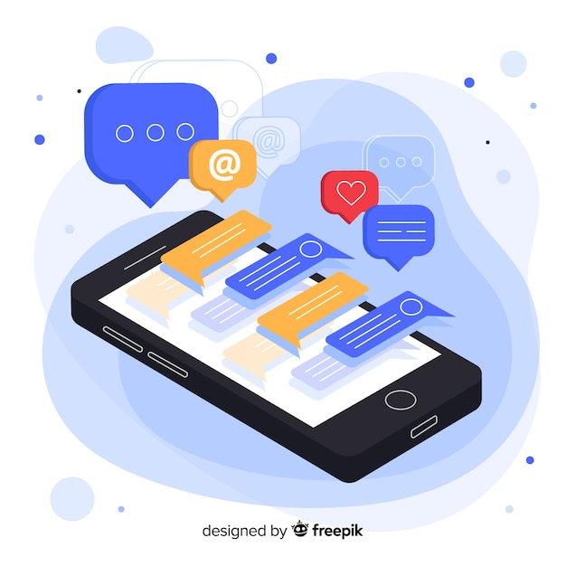 Free vector isometric phone displaying a chat