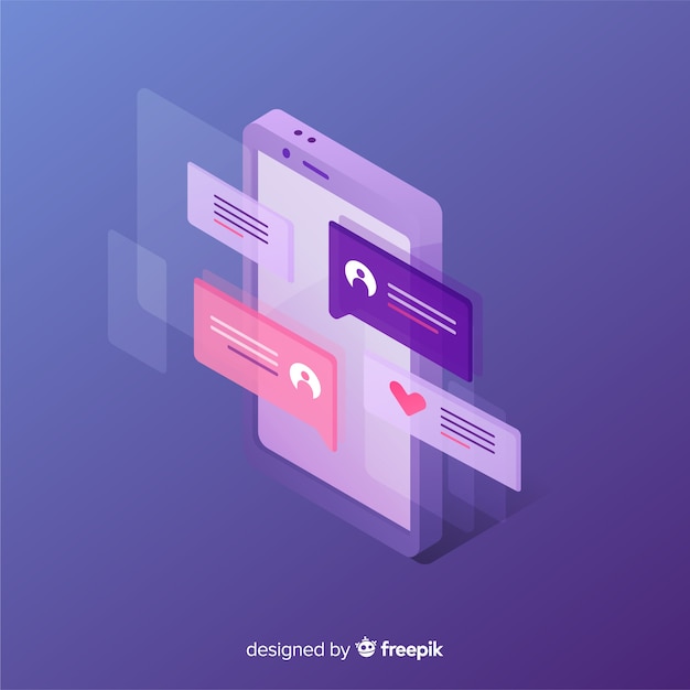 Free vector isometric phone with chat concept