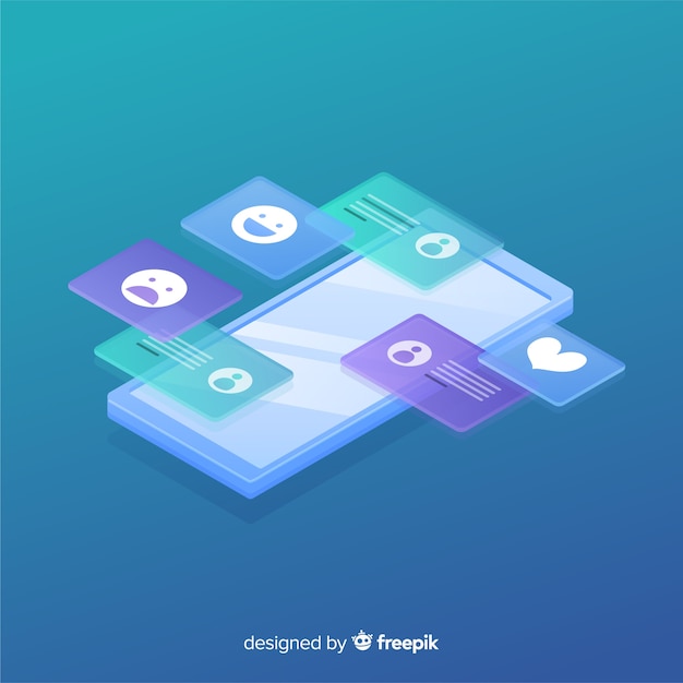 Free vector isometric phone with chat concept