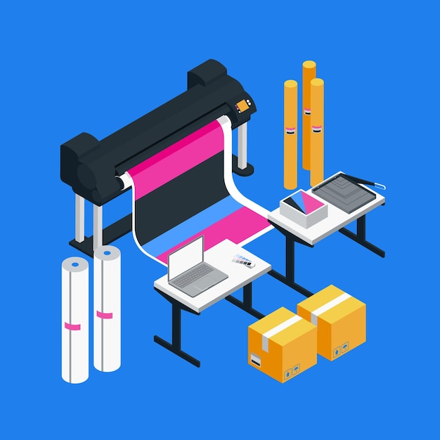 Free Vector isometric printing industry illustration