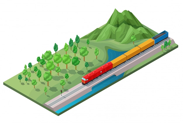 Free Vector isometric railway logistic transportation concept