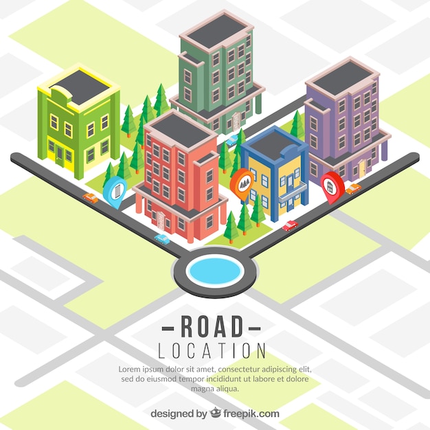 Free Vector isometric road map background with buildings