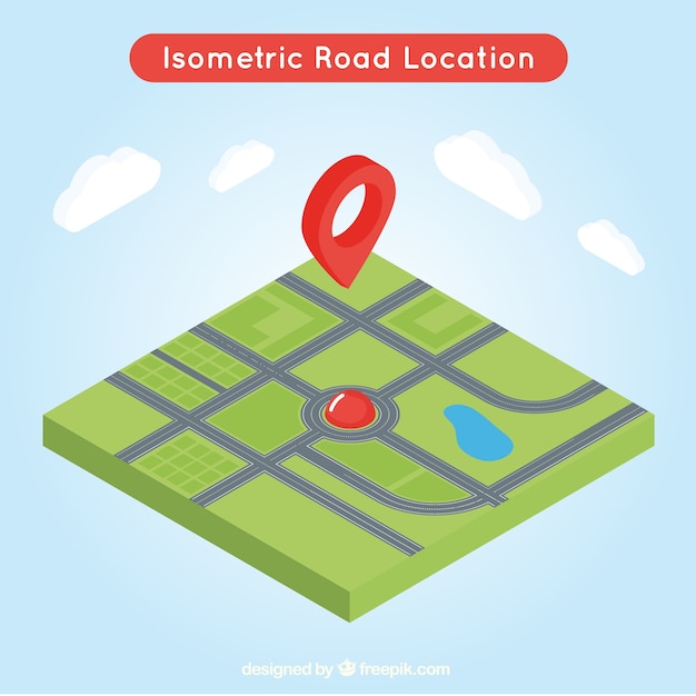 Free Vector isometric road map with a red pointer in the middle