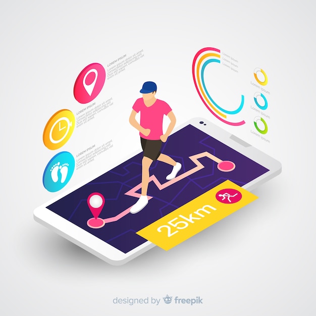 Free Vector isometric running mobile app infographic