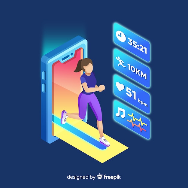 Free vector isometric running mobile app infographic