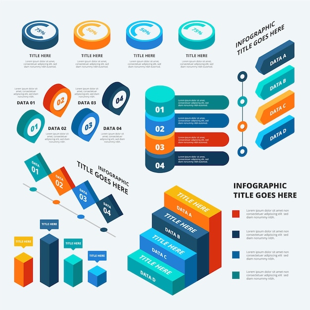 Isometric secuencial data visualization infographics