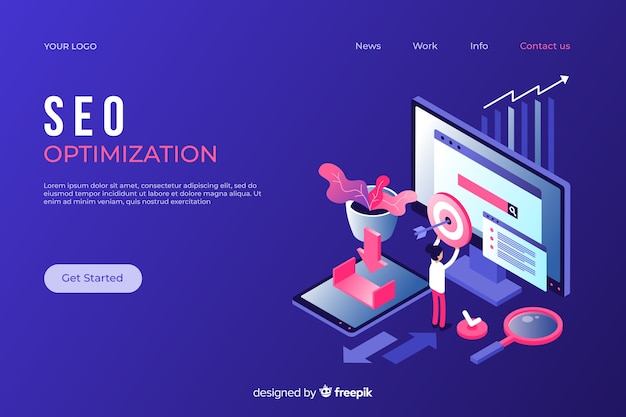 Free Vector isometric seo landing page template