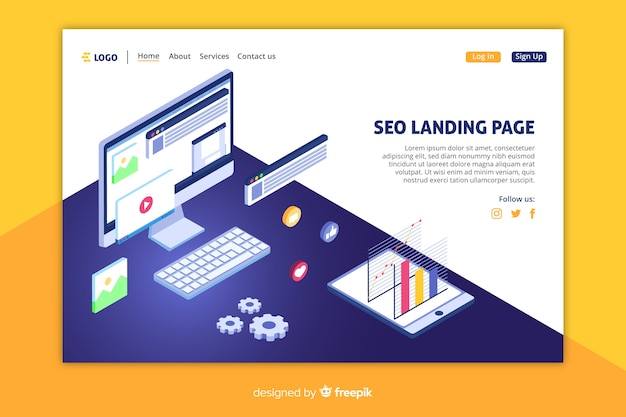 Free Vector isometric seo landing page template