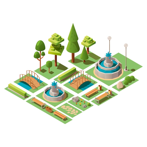 Free Vector isometric set of public park elements