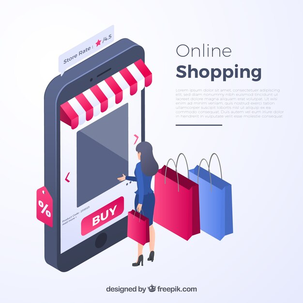 Isometric shopping concept with persons