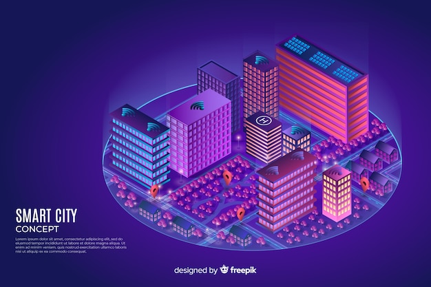 Free vector isometric smart city