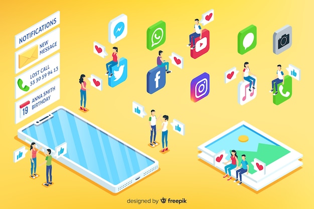 Free Vector isometric social media concept