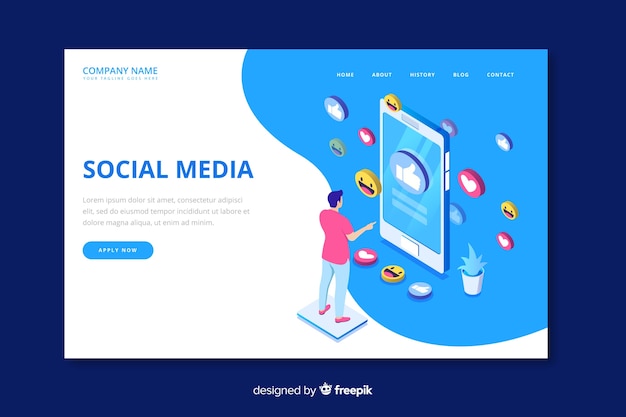 Free Vector isometric social media landing page template