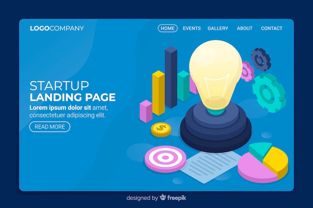 Free Vector isometric startup landing page template