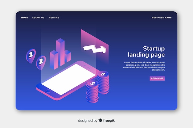 Free vector isometric startup landing page