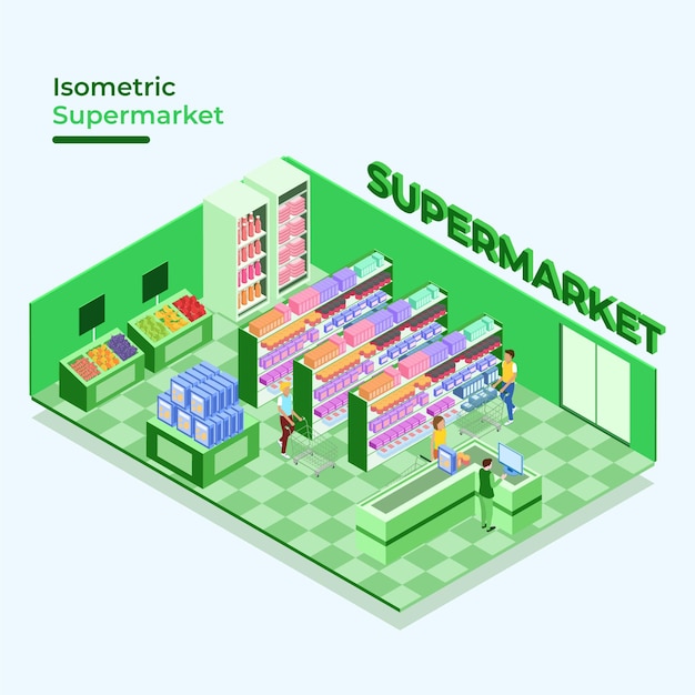 Free vector isometric supermarket theme