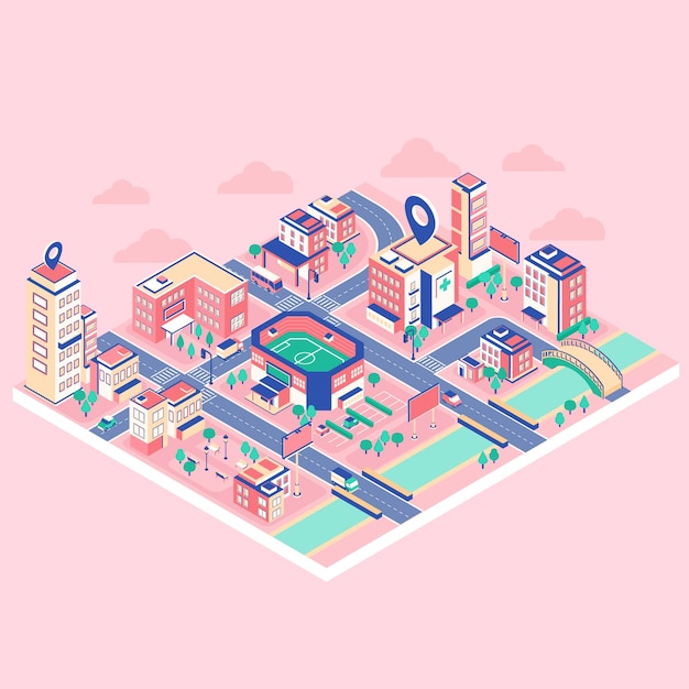 Free Vector isometric town map illustrated