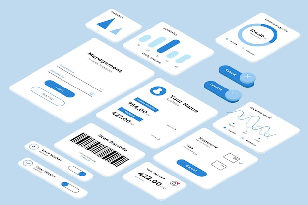 Free vector isometric ui/ux elements collection