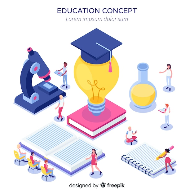 Free Vector isometric university concept with education elements