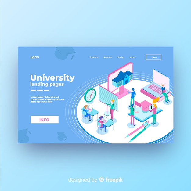 Free Vector isometric university landing page