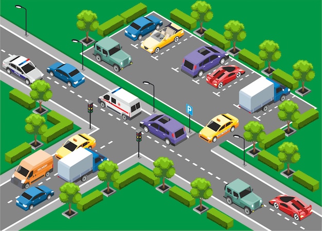 Free vector isometric urban traffic template