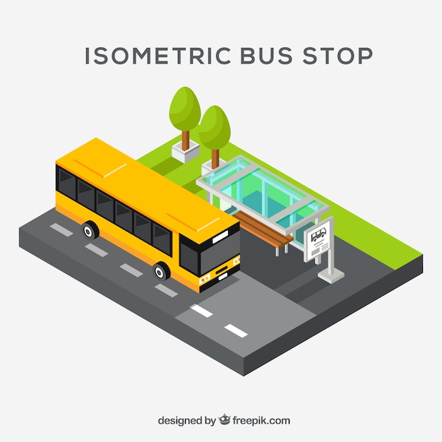 Free Vector isometric view of bus and bus stop with flat design